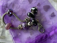 Trollbeads Sterling 925 Flowers Clasp Bracelet 5 Glass Beads Initial ‘J’ & ‘D’ +