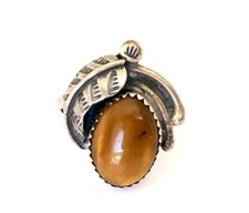 Vintage Sterling Silver Native American Navajo Tiger Eye Ring Size - P