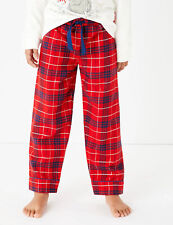 M&S Marks Spencer Brush Cotton Flannel Red check Girls Pyjamas PJs 3 4 6 7 8 14