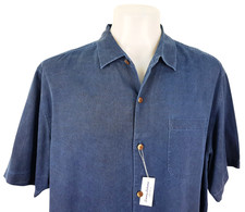 TOMMY BAHAMA ORIGINAL FIT Mens Heavy Silk Blue S/S EVENING SHIRT - XL - 52" -£95
