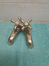 Pair of Antique Brass Bath Taps - With Patina For Restoration 