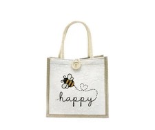 Bee Jute Bag Bee Happy Tote Handbag Casual Shopping Bag