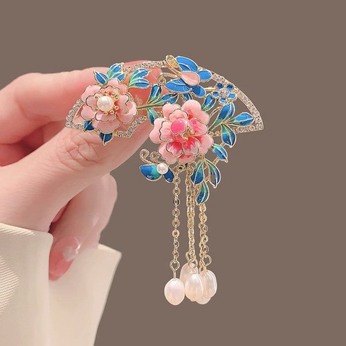 Pink flowers enamel blue leaf - enamel,