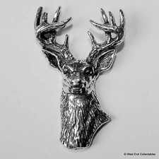 Stag head pewter pin brooch - pewter,