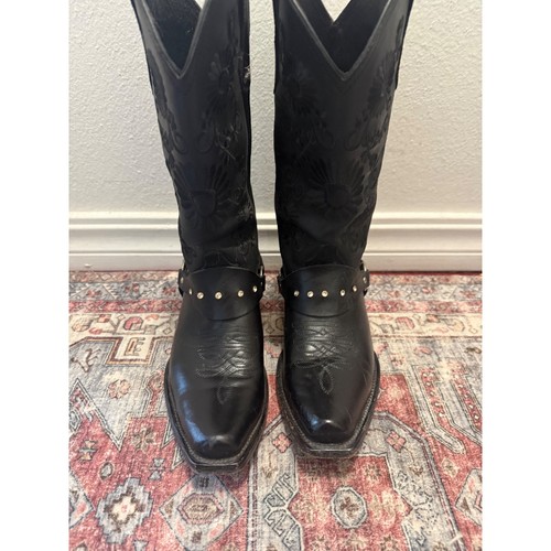 Black leather embroidered - black,