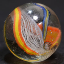 Peewee Latticino German Handmade Antique Funky Fringed Swirl Marble 1/2''