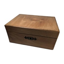 Vintage Inlaid Wooden Box Of Draughts Pieces Classic Game