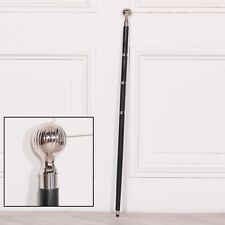 Vintage Victorian Cast Clover Nickel Knob Handle Black Wooden Walking Stick Cane