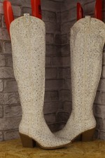 WHITE DIAMONTE WESTERN COWBOY THIGH HIGH BOOTS SIZE 5 / 38 UNBRANDED USED