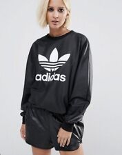Adidas Black Leather Wet Shiny Sweatshirt Top Jumper Logo Women Uk 12 14 M RARE!