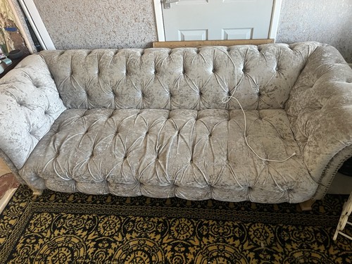 Grey velvet chesterfield - velvet, back