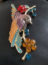 Fabulous Substantial Vintage Rhinestone & Enamel Bird Brooch 