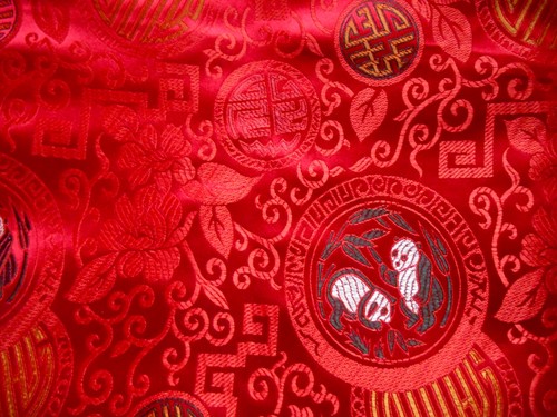 Red chinese brocade satin - red,