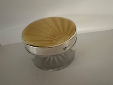 SOLID SILVER GUILLOCHE ENAMEL ART DECO VANITY DRESSING TABLE POWDER POT