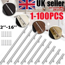 1-100X Kitchen Cabinet Door T Handles Draw Knobs Silver Steel Bar Pull Chrome