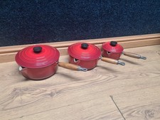 Le Creuset Cast Iron Saucepans Set 22,20,14. Le Creuset Volcano Orange.