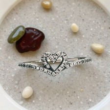 Sparkling Wishbone Heart Ring, Openheart Design, Sparkly Stones, Silver Band