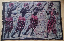 African Batik Wall Hanging / Tapestry - 4 cheerful dancing women - 107cm x 70cm