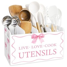 Pink Bow Wooden Utensil Holder