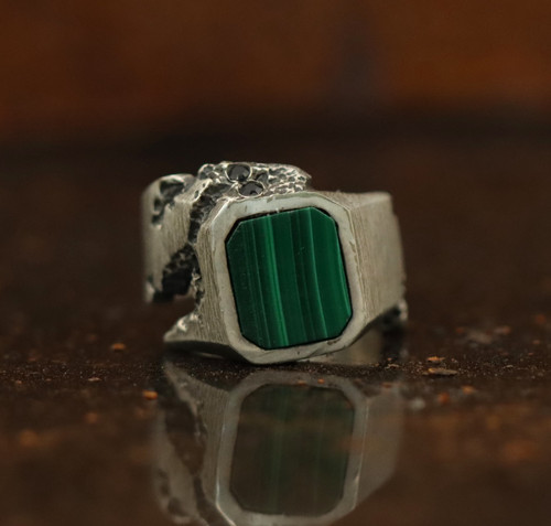 Malachite vintage mens ring - vintage,