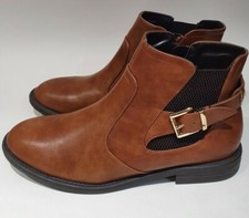 Nine West UK 7 Faux Leather Tan Chelsea Boot Side Zip Comfort Elasticated Ladies