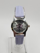 Smarties Ladies Miniature Floral Quartz Watch 24mm Round Silver Tone Purple Faux