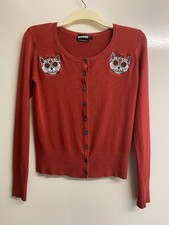 Banned Sugar Skull Cat Red Knitwear Cardigan, S/M Or UK10/12.