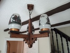 Vintage Rustic Wood 3 Arm Ceiling Chandelier Light Fitting - Country Pub style