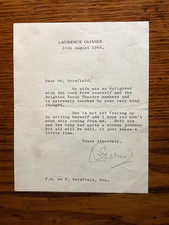 Laurence Olivier Signed Letter.