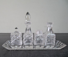Vintage cut glass condiment cruet set - 4 piece set on stand