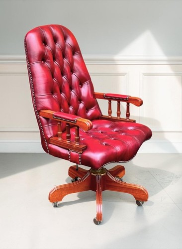 Red leather chesterfield - leather,