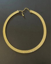 Vintage Gold Plated Necklace Mesh Cleopatra Collar Textured 80's 90's Italian 