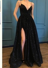 Stacees Size 10 A-line V Neck Sequin Floor-Length Party Dress With Split Pockets