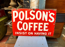 VINTAGE OLD ORIGINAL PORCELAIN ENAMEL SIGN PLOSON'S BUTTER & COFFEE ENGLAND 1940