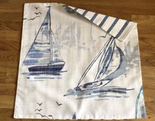 16” Cushion Cover Made W/ Lobster Creek Sail Boats & Stripe Blue Cotton New