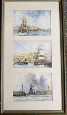 Whitby Harbour Tall Ships Framed Maritime Triptych Print by Stephen Ward