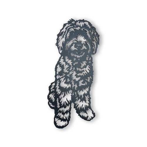 Labradoodle sitting metal - labradoodle,