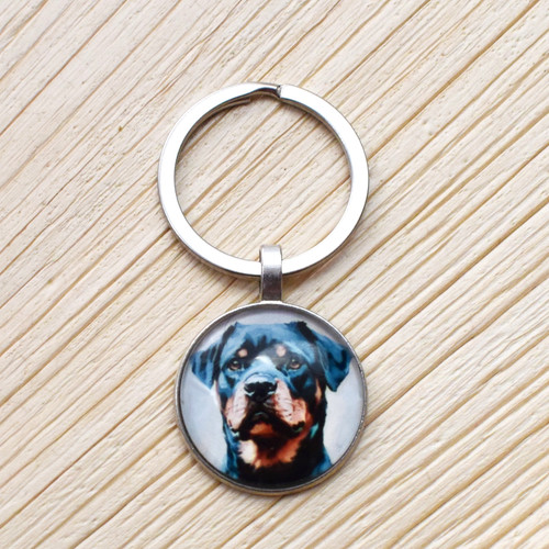 Rottweiler keyring round - rottweiler,