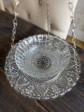 Vintage Crystal Cut Glass 8” Plate Hanging Bird Feeder Bath Chain Cottage Core