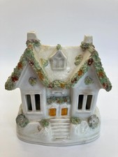 Large Antique Staffordshire Pottery Pastille Burner In The Form Of A Cottage