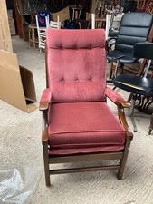 Vintage Retro Lyn Plan Light Red Pink Velvet Armchair Wooden Frame Button Back