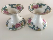 PAIR - Royal  Doulton Booths Floradora Gold Edge Candle Holder Candlestick