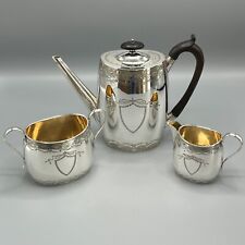 Antique Silver Plated Coffee Pot Sugar Bowl Jug Tea Set Bright Cut Ribbon Gilt