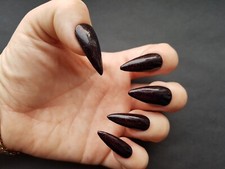 24x Gel Press On False Nails Black & Red Sparkle Glitter Coffin Stiletto Square