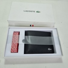 Genuine LACOSTE Black LEATHER WALLET & KEYRING & BOX + FREE POST