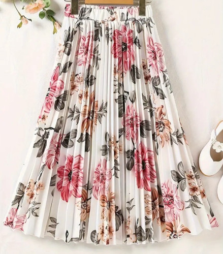 Pleated floral print midi