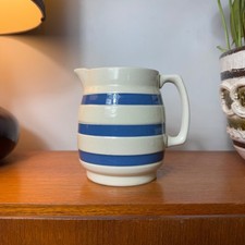 Staffordshire Jug, Blue & White Stripe, Medium, Farmhouse, Vintage