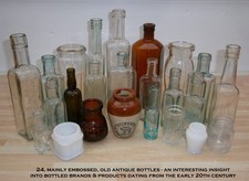 x24 OLD Antique mainly EMBOSSED Glass BOTTLES - Wedding FAVOUR Home DECOR
