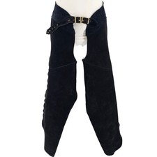 Black Suede Leather Chaps Men's Motorcycle Riding Protective Gear Zip Closure SK