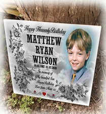 Heavenly Birthday personalised ceramic tile, Grave marker, memorial plaque